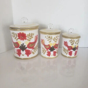 Italian Pottery set of 3 Lidded Hand Painted  Canisters.